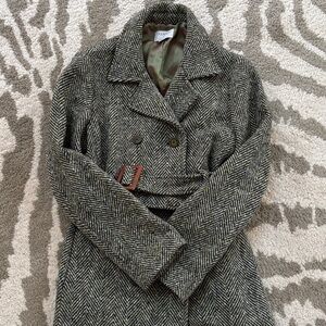 Women's Green Herringbone Trench Coat - sz 2 or small